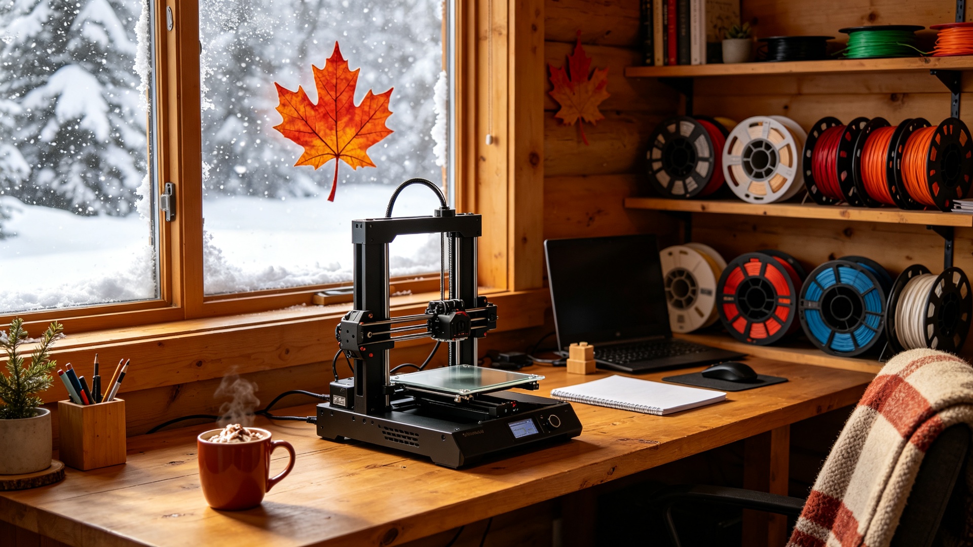 A cozy Canadian home workspace — long winters mean more indoor time for building your side hustle.