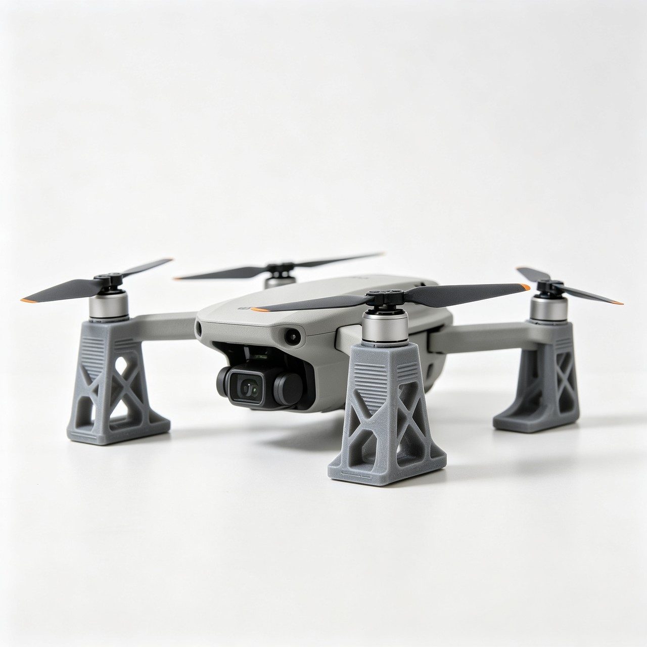 A lightweight upgraded landing gear in PETG. Lattice-cut geometry that drops weight while adding height and width for stability.