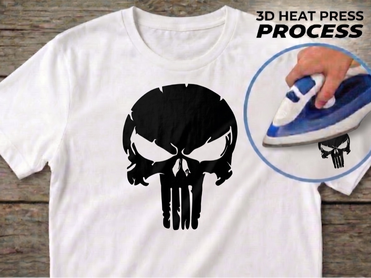The iron-on transfer process: print thin, place on fabric, heat press