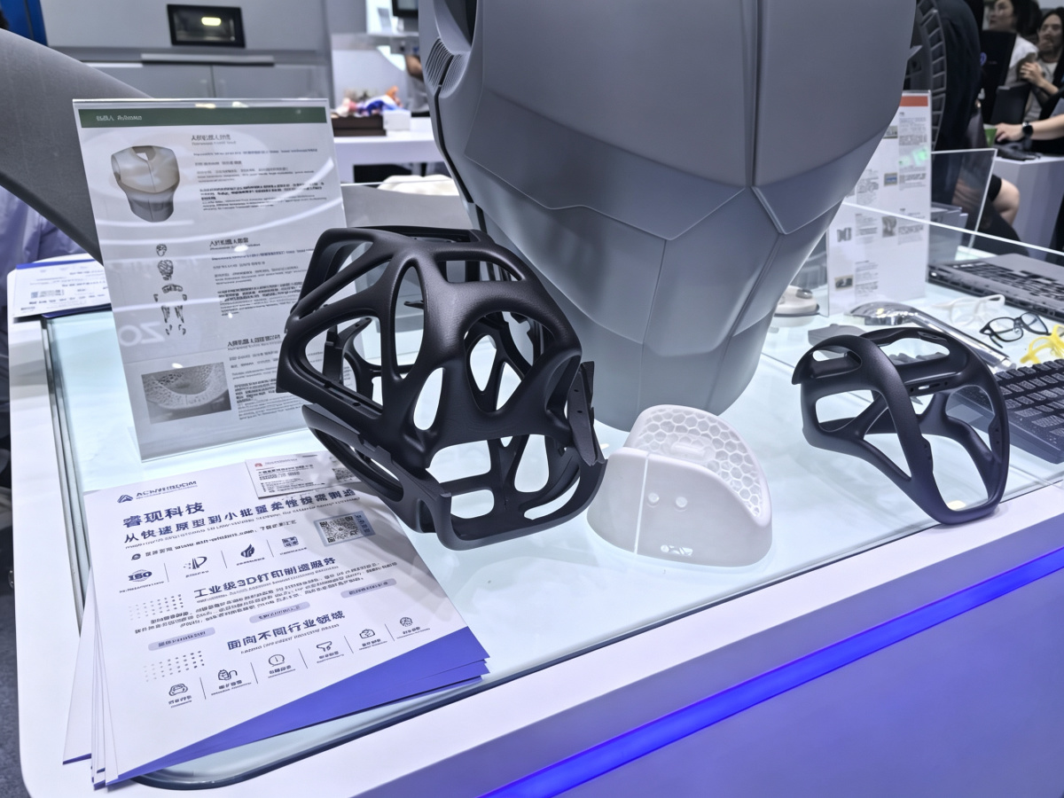 Humanoid robot structural parts and housings at Ruixian Technology booth