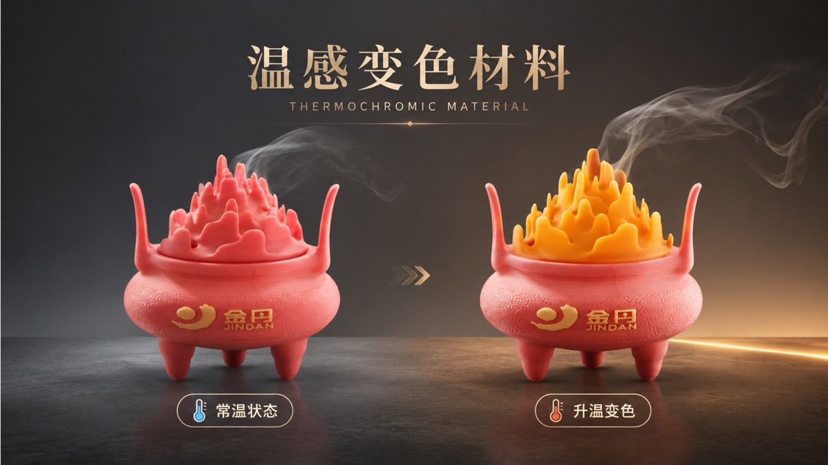 Yuyuan thermochromic filament changing color from red to orange-yellow when heated