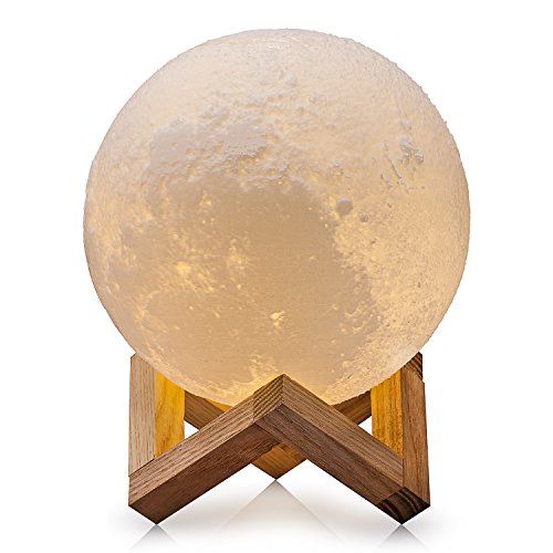 3D printed moon lamp on wooden stand