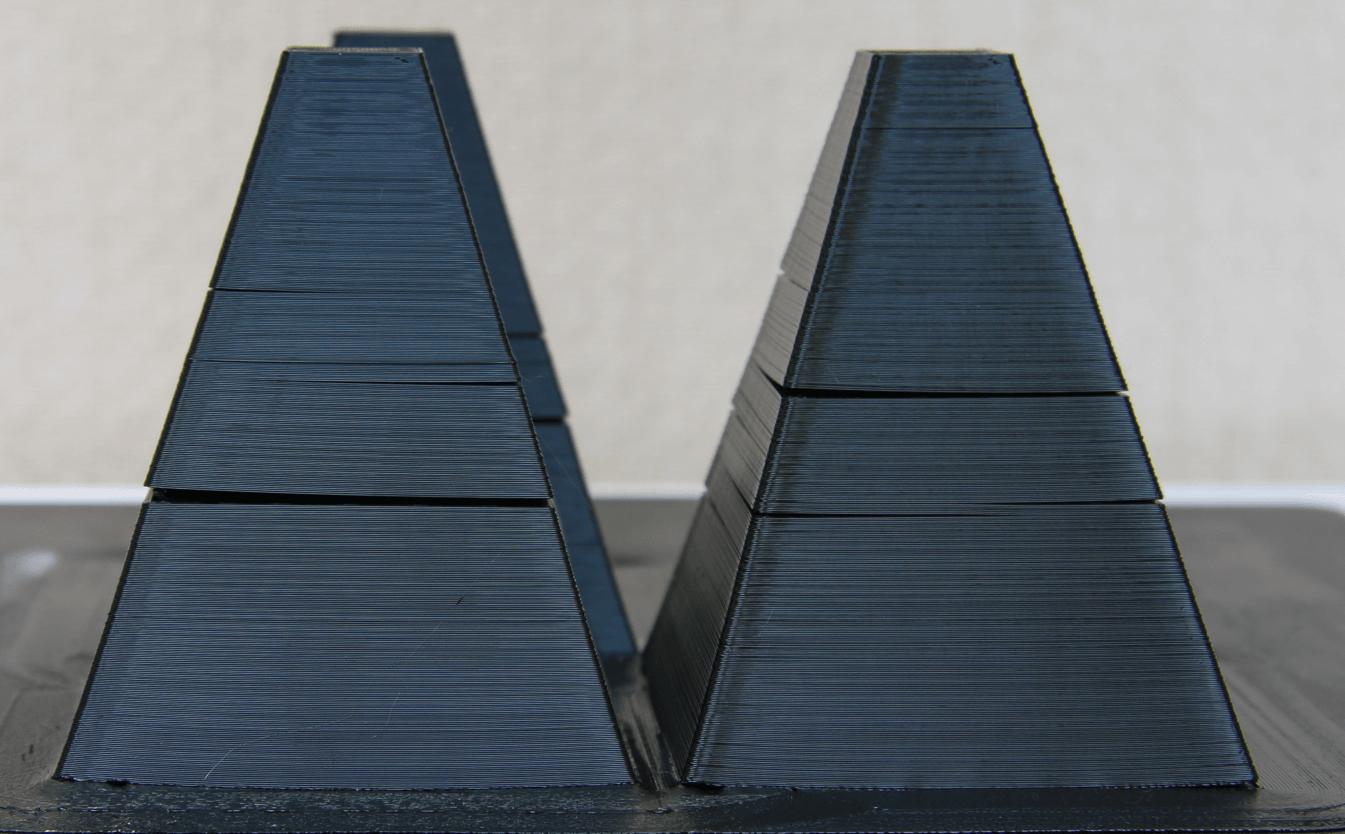 3D printed parts showing layer separation and delamination