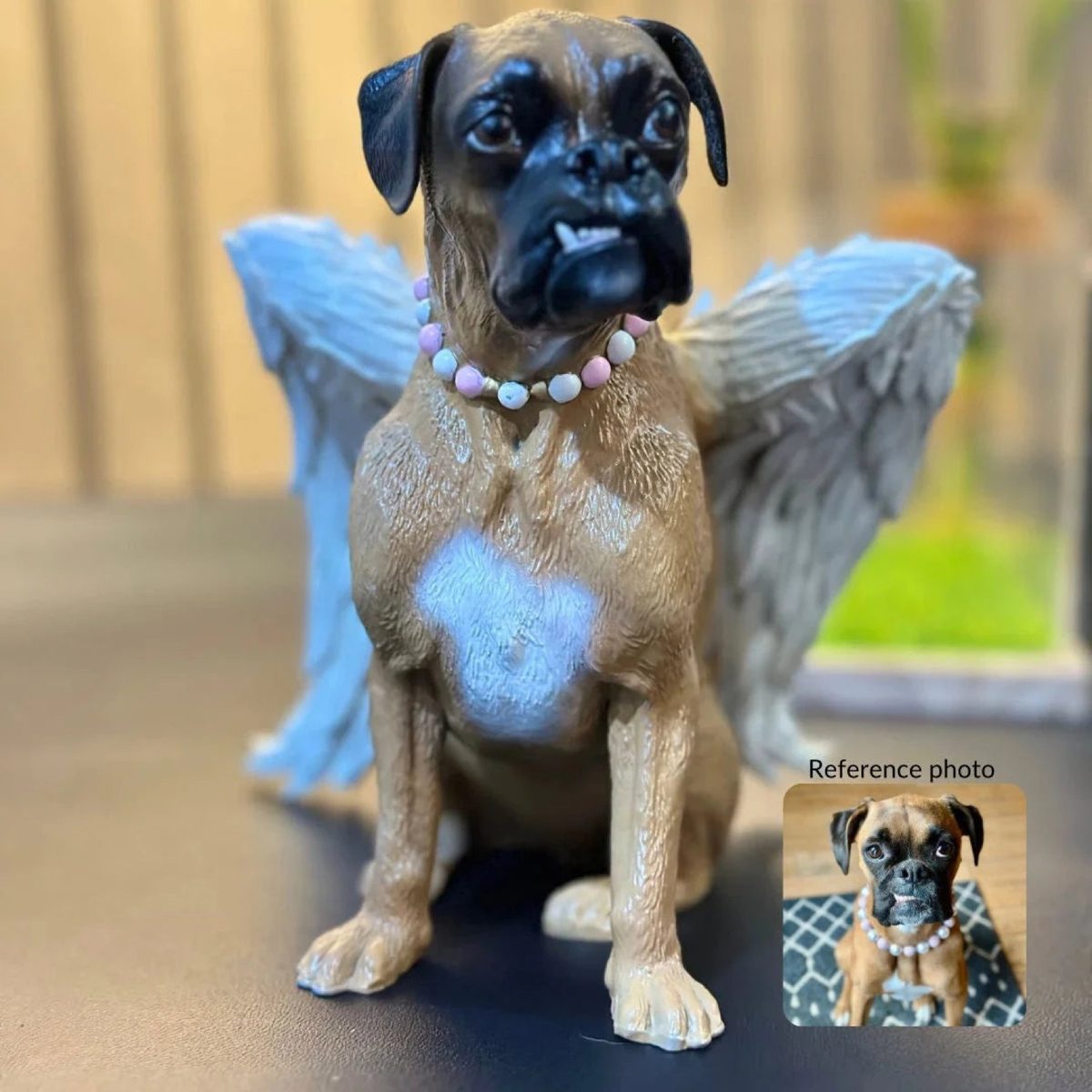 Dog In Arts Angel Wings memorial sculpture, hand-painted