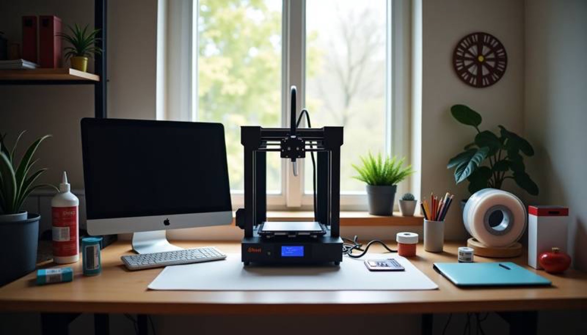 One-person 3D printing startup desk setup