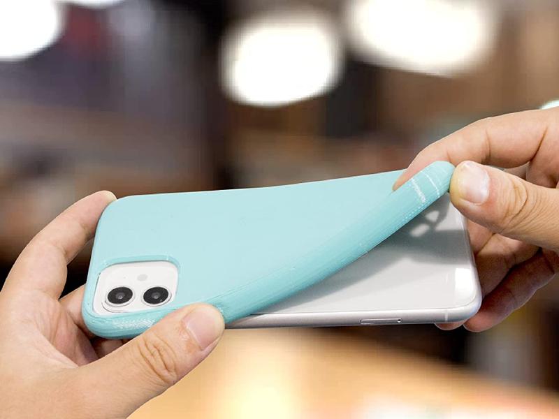 Flexible TPU 3D printed phone case being bent
