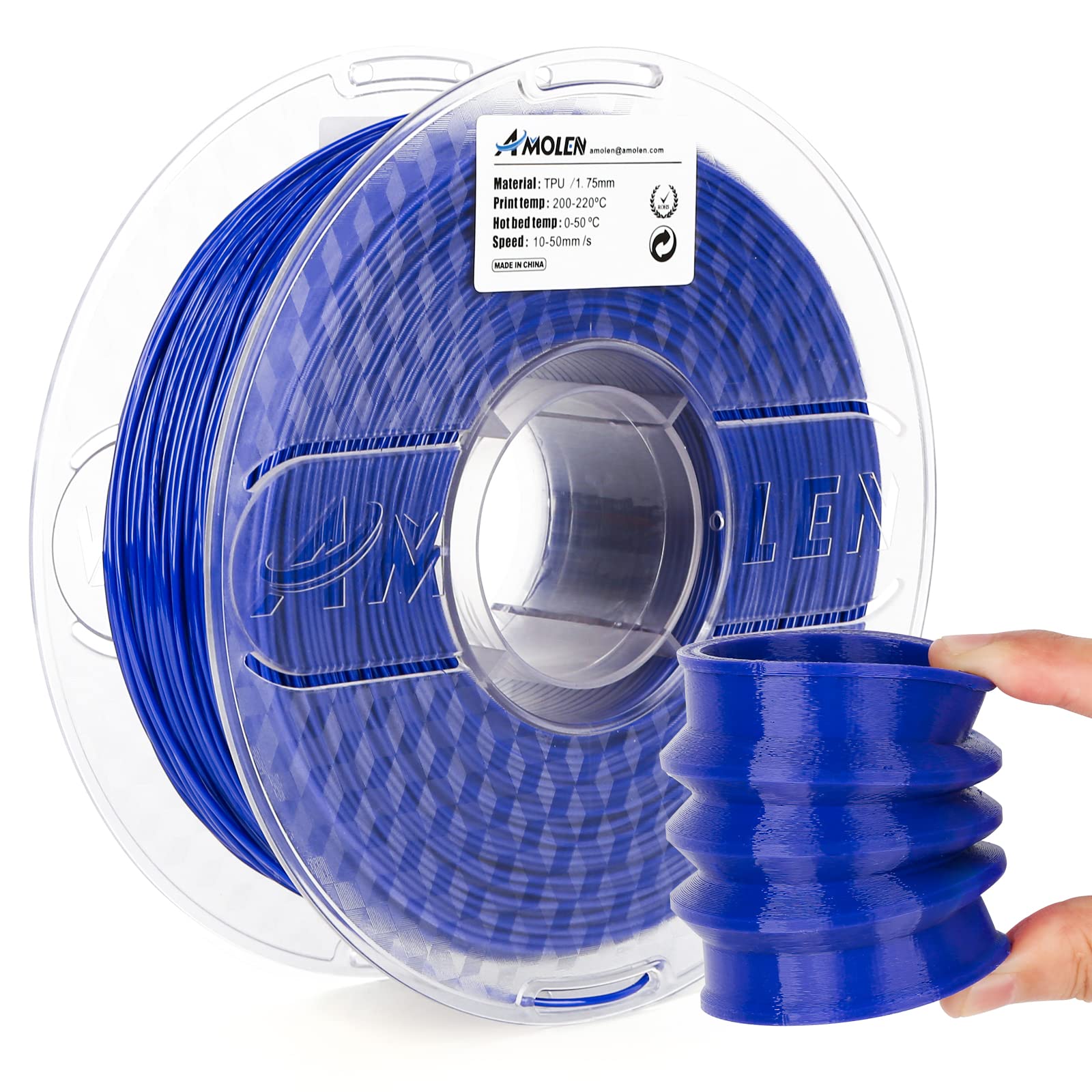 TPU flexible filament spool with printed flexible object